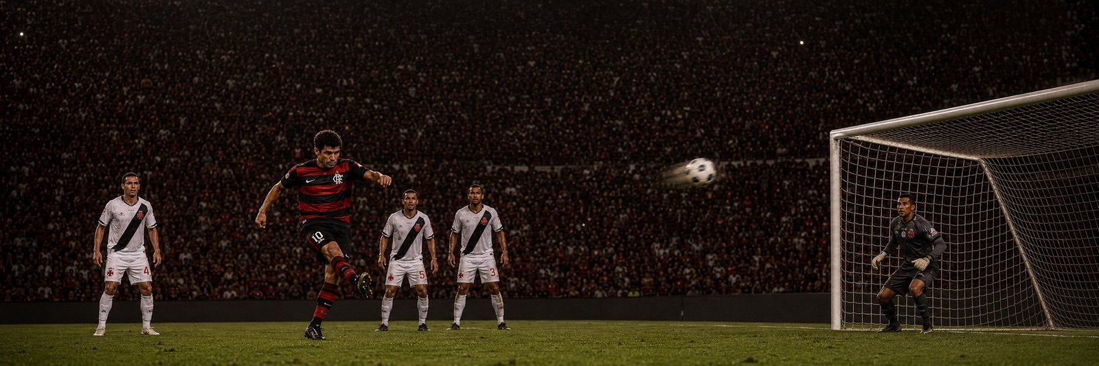 Emerick de camisa do Flamengo cabeceando para marcar o gol contra o Vasco